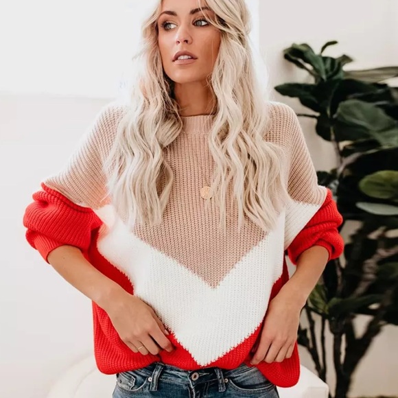 Sweaters - 🧨Bomb Sale Ends Sunday 🧨 Colorblock Oversized Sweater / Red & Tan